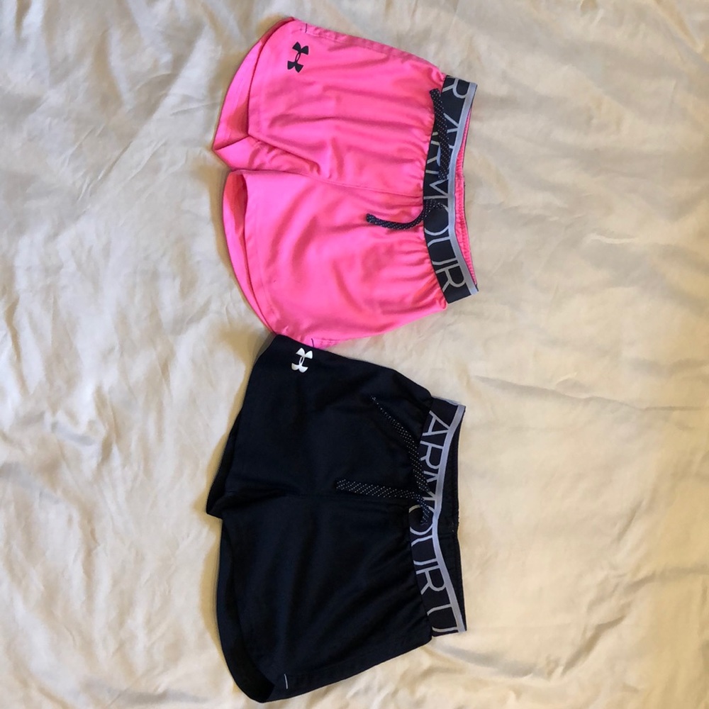 Two girls’ under armour heatgear athletic shorts